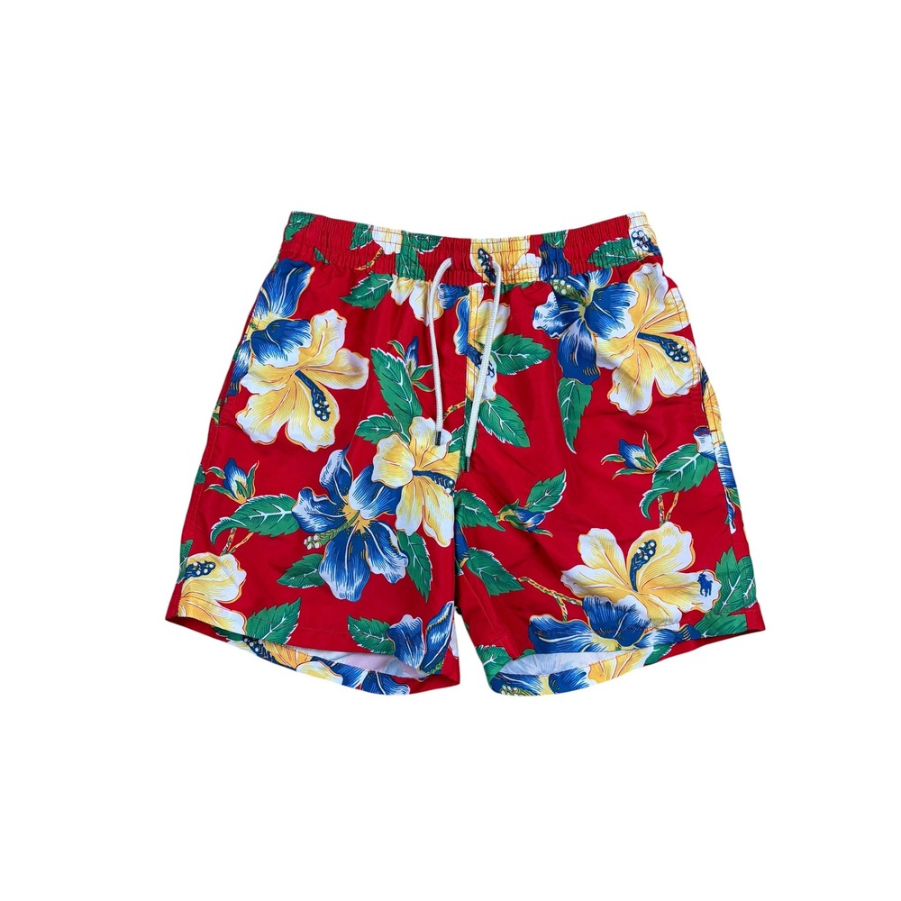 Polo Ralph Lauren Mens Red Hibiscus Floral Swim Trunks Mesh Lined Size M